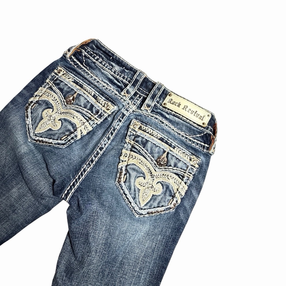 Rock Revival Pilkin Jeans Women's 25 Mid Rise Skinny Embellished Distressed